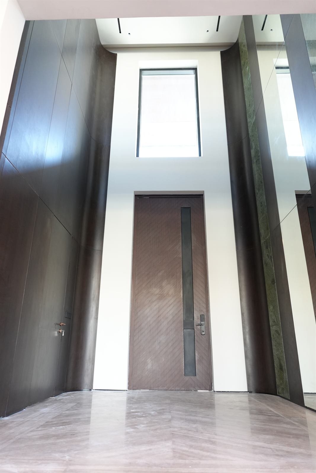 Grand villa entrance door and wood cladding